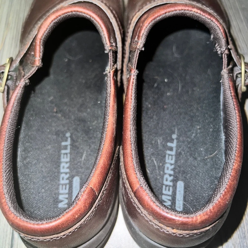 Merrell Women’s Woodbury Buckle Brown Leather Slip-On size 8.5 Select Grip Shoes - Picture 6 of 8